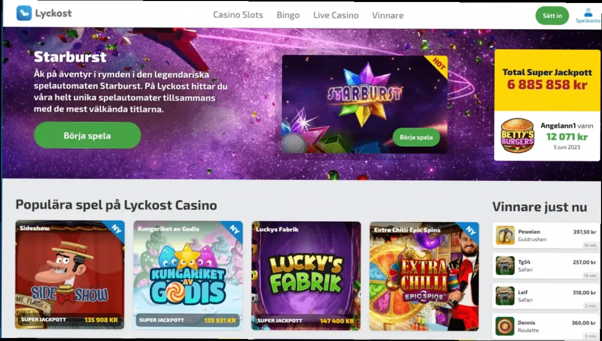 Lyckost Casino 100% upp till 1000 SEK + 25 gratissnurr